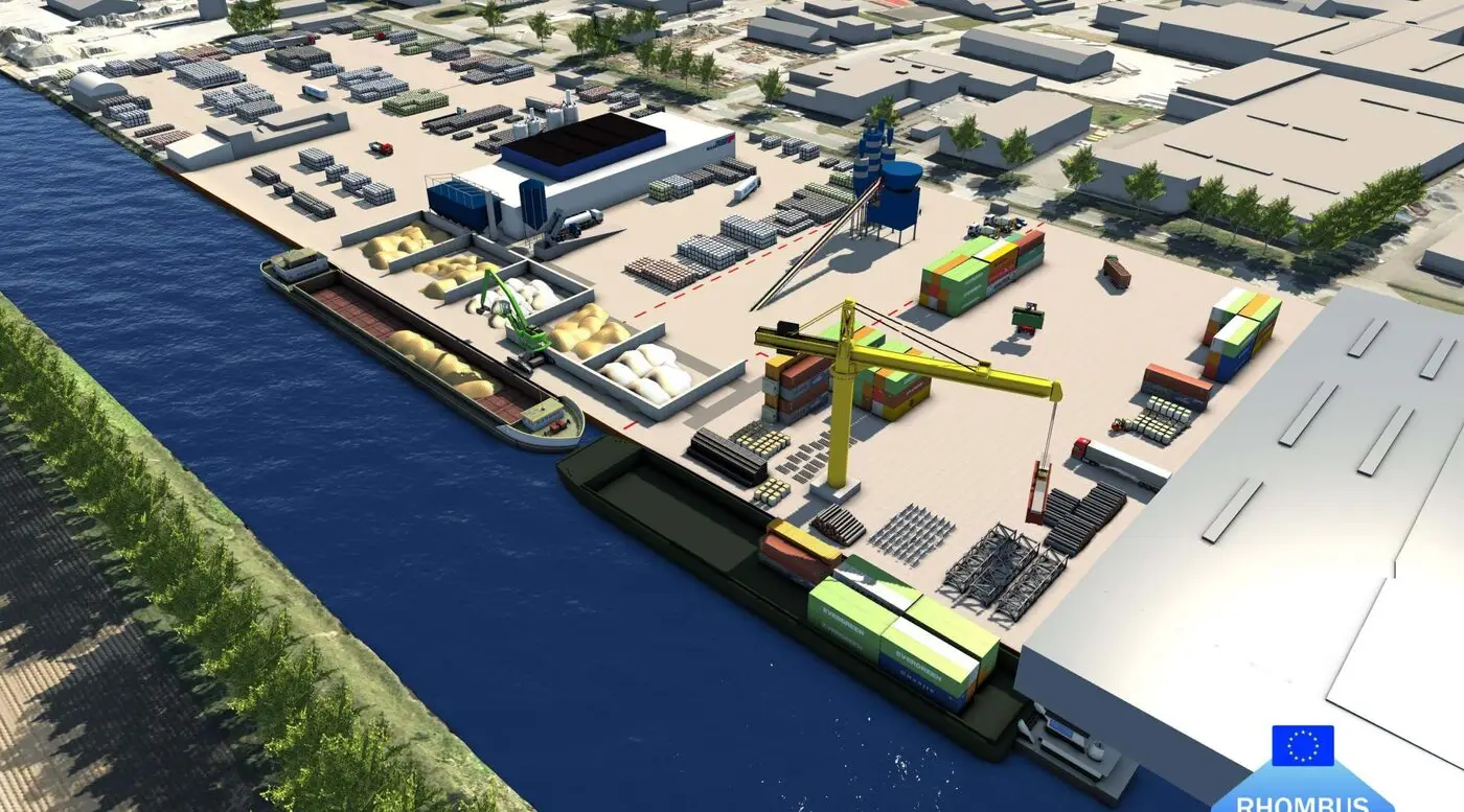 Artist impression van de nieuwe container- en breakbulkterminal aan de Ankerkade in Maastricht